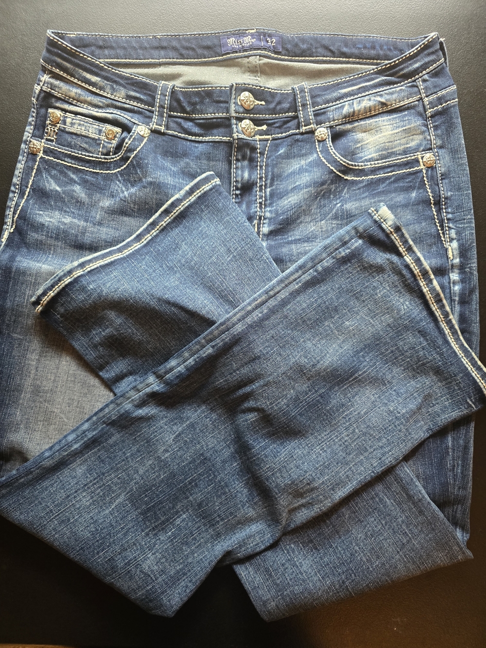 Miss Me Blue Boot Cut Stretch Jeans with Contrast Stitching